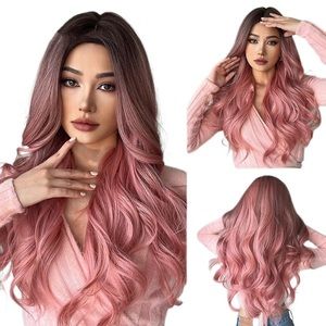 Long Pink ombré Wig , Heat Resistant Synthetic Wigs For Women 26” Beautiful